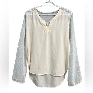 MULLEN Chiffon Blouse w/ Textured Polka Dot Sheer Sleeves